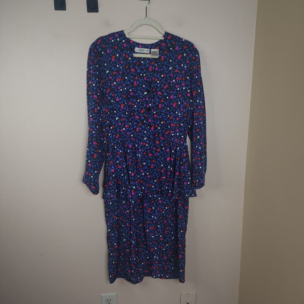 Vintage 1980s Liz Claiborne Floral Long Sleeve Secretary Dress Size 12